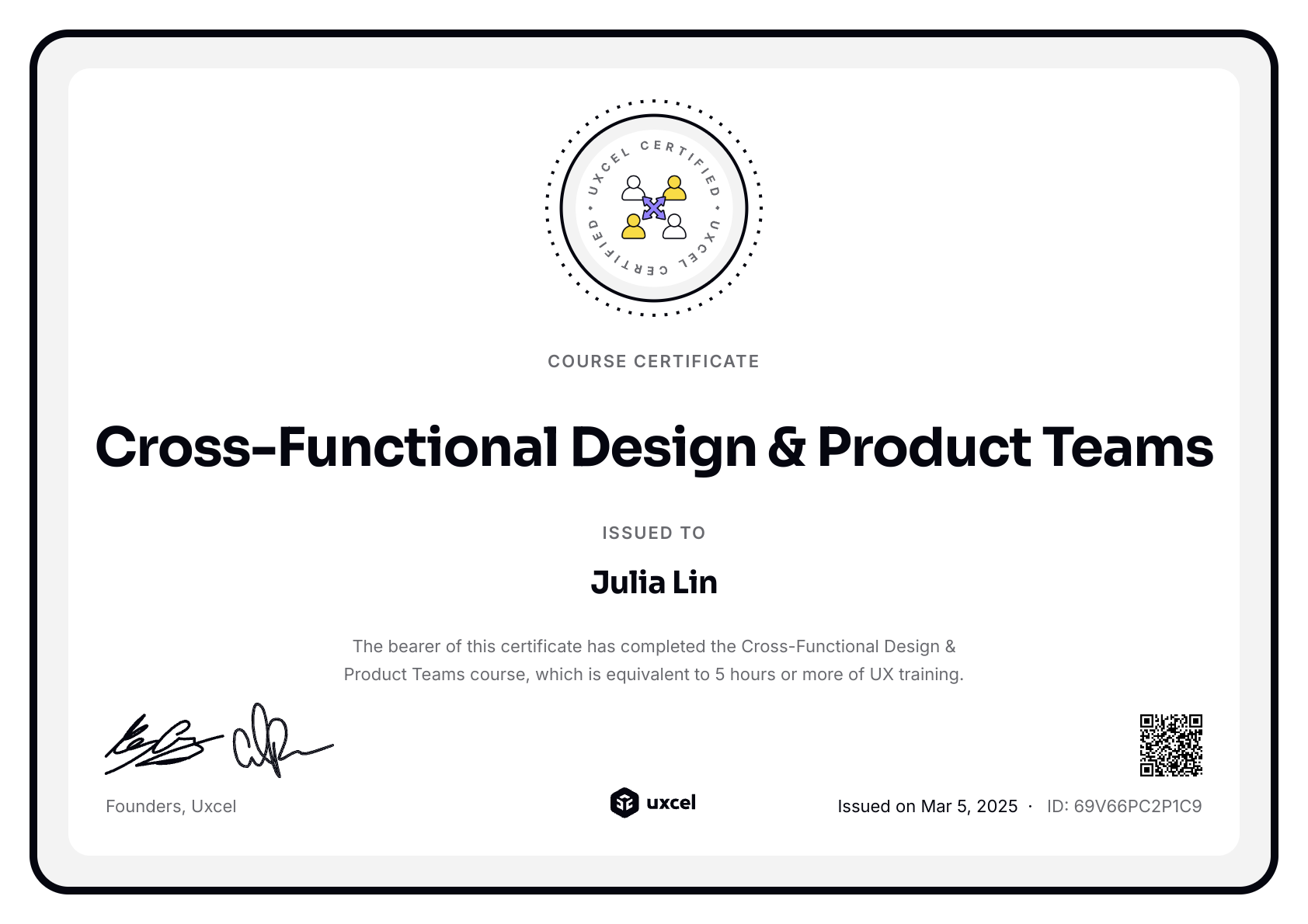 Julia Lin's certificate
